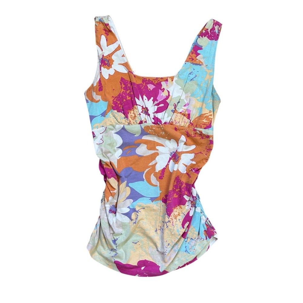 Cabi‎ Vintage Y2K Preppy Girly Floral Ruched Tank Top Multi-Color M boho